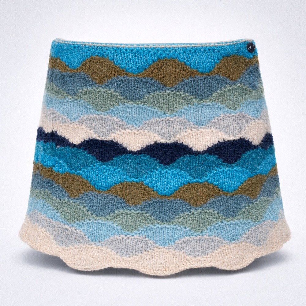 Alanui NWT Alpaca Knit Mini Skirt Under the Northern Sky Blue M Italy
